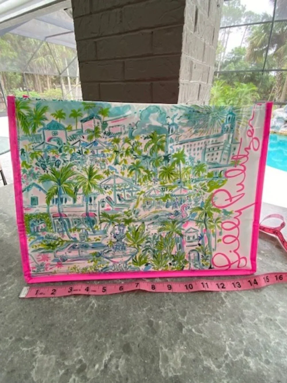 Lilly Pulitzer Reusable Shopping Bag Palm Beach Pink Tote Collectible Medium - Picture 1 of 6